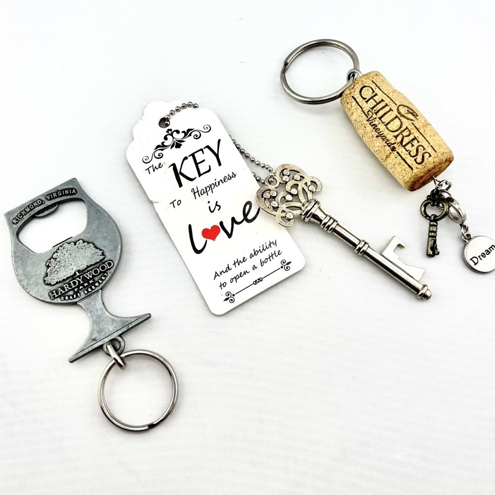 Wine & Craft Beer Bottle Opener Keychain Bundle - Lot of 3